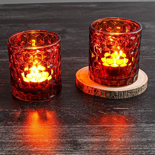 Miniatura 2 de Richland Juego de 12 portavelas votivo y candelita de cristal grueso ámbar