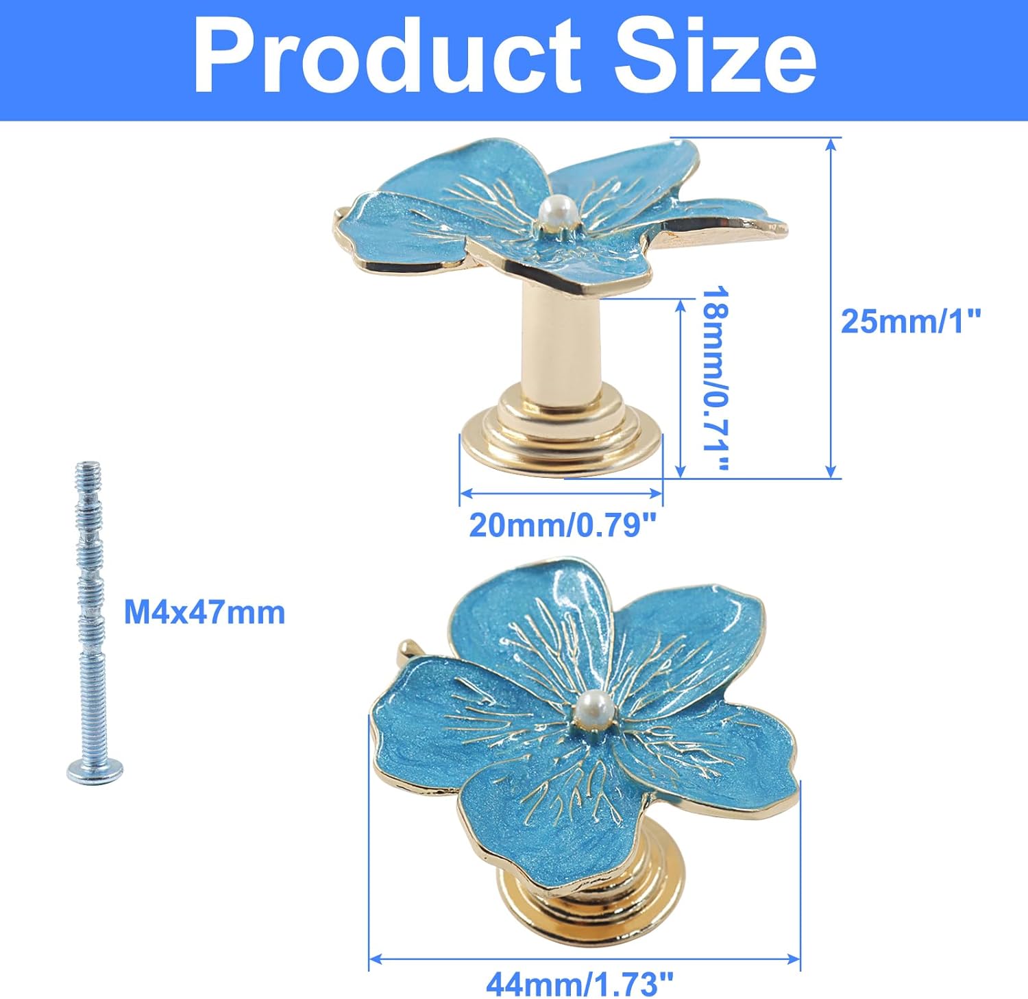 Piutouyar Blue Cabinet Knobs, Flower Shape Drawer Knobs, Zinc Alloy Floral Knob Decorative Pulls Handles for Kitchen, Dresser, Closet, Wardrobe, Cabinet Handles Furniture Hardware