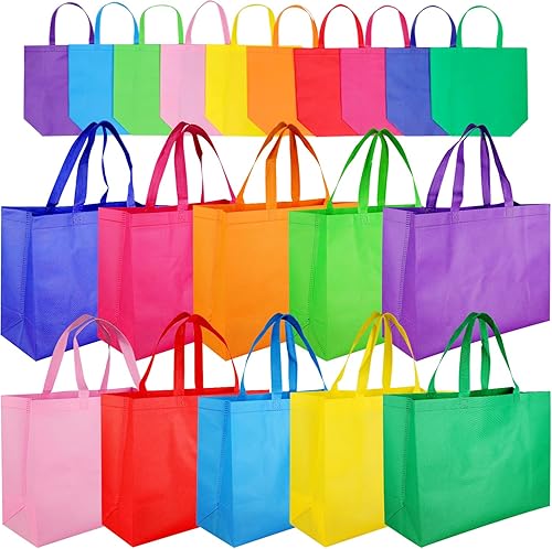 GITMIWS Large Non Woven Tote Bags, 15.7'' Rainbow Reusable Shopping Bags for Groceries