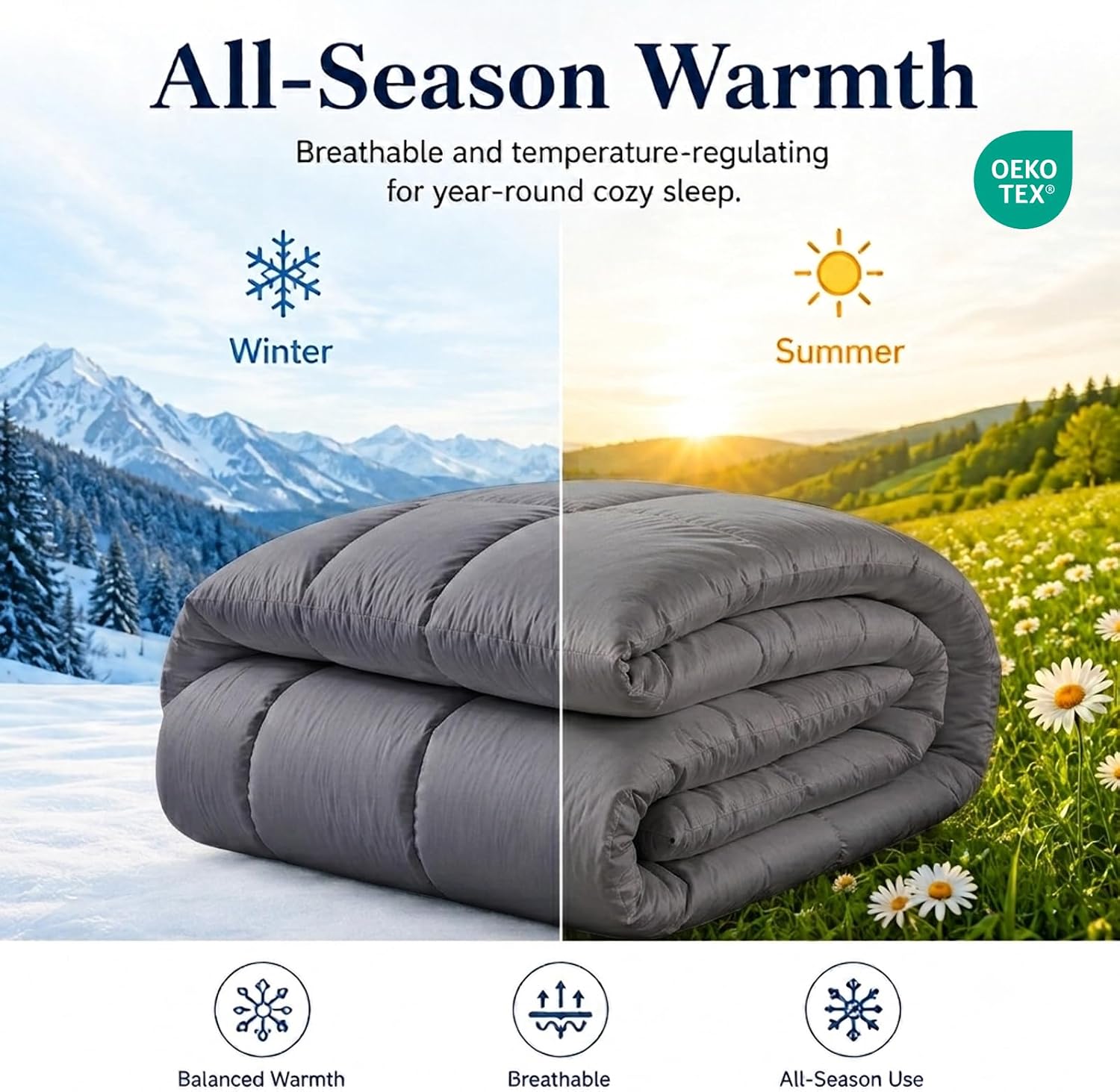 URBANLIFE Goose Feather Down Comforter Twin Size,Cloud Soft Duvet Insert,