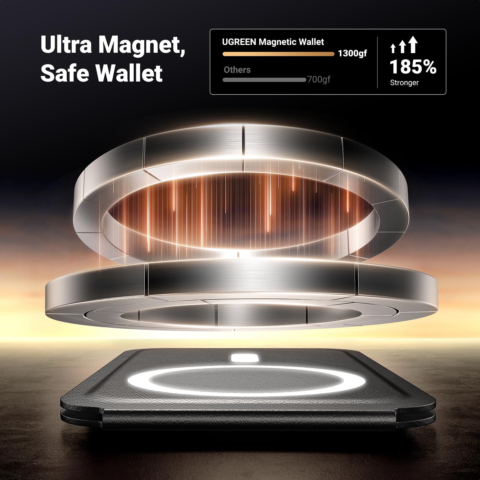 UGREEN Magnetyczny uchwyt na kartę telefonu komórkowego Skórzany stojak na portfel kompatybilny z iPhone'ami serii 15/14/13/12, nie dla 13/12 Mini, czarny