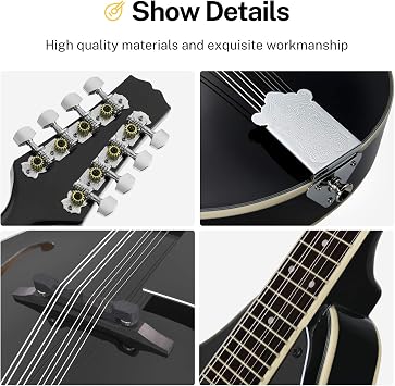 Donner A Style Mandolin Instrument Black Beginner Adult Acoustic Mandolin Musical Instrument Mahogany 8 String, Bundle With Tuner String Bag Guitar Picks, DML-100B