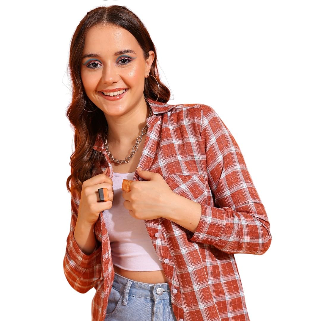 Women's Checks Poly Cotton Casual Shirt | Premium Checkered Button-Down Top for Ladies | Regular Fit Classic Collared-picture-27