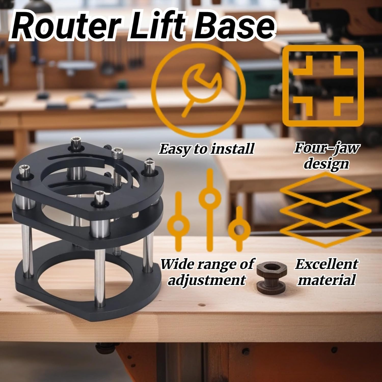 Router Lifting System, Tenoning Jig Black Metal Router Table Insert Plate Lifting Base Tool for Chamfering and Tenoning Machines