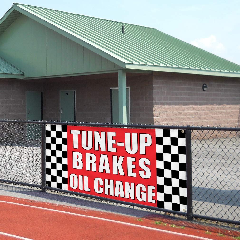 Vinyl Banner Multiple Sizes Tune-Up Brakes Oil Change #1 Automotive Outdoor Weatherproof Industrial Yard Signs Red 4 Grommets 16x40Inches