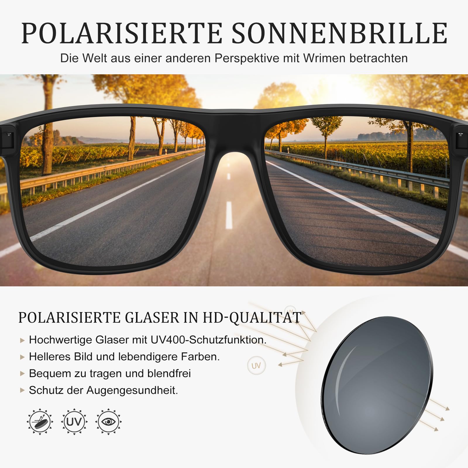 Sonnenbrille Herren-Polarisiert-UV400 Schutz-Mode-Retro-Unisex-Ultraleicht-Sonnenbrillen-Klassisch Rechteckig-Outdoor Sport Brille für Fahren Reise Angeln