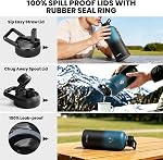 RAYMYLO Bouteille d'eau isolée 64 oz, acier inoxydable à vide à triple paroi (Cold for 48 Hrs), preuve de fuite & Non-BPA, Jug de jet d'eau à moitié Gallon avec poignée de paracord & Lys de paille, noir magique