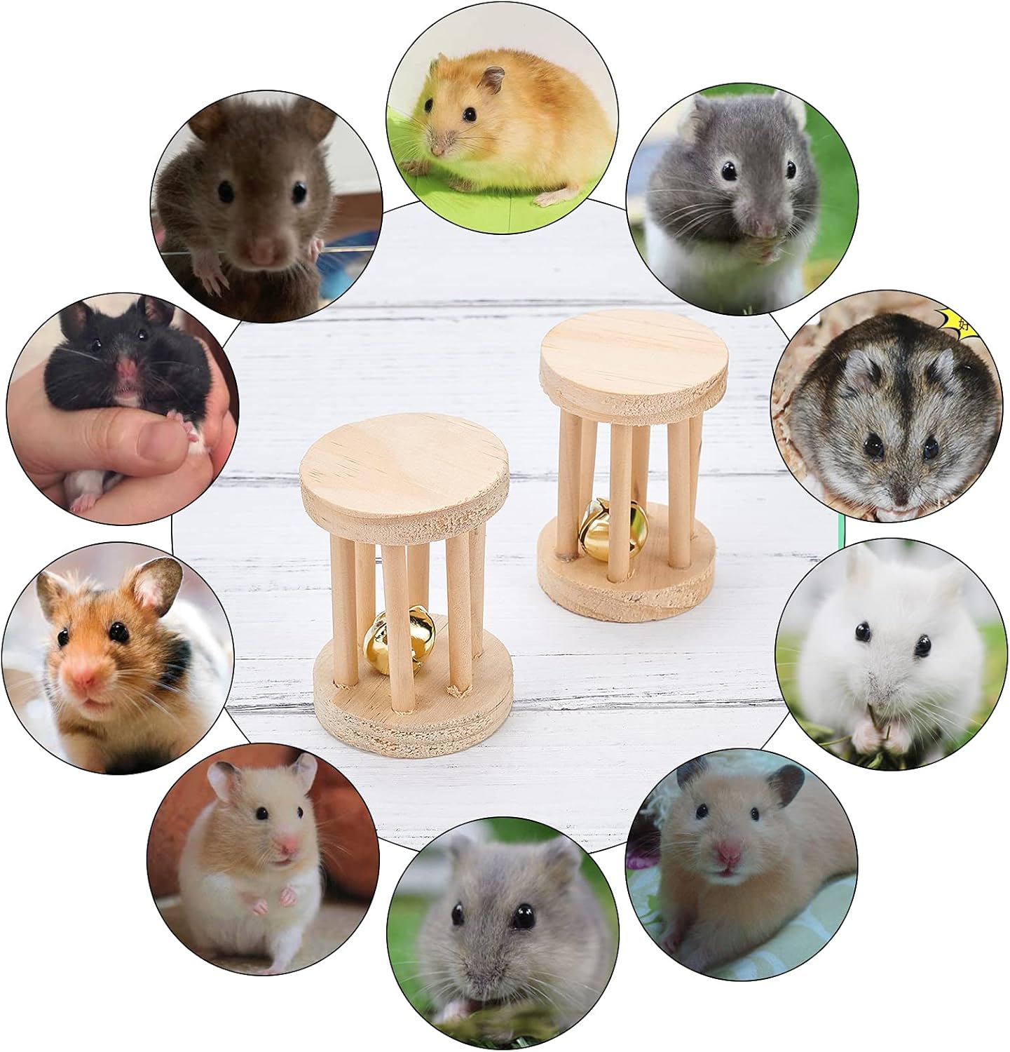 Ahandmaker 可愛いペットゲーム用品 良質 二件 プラスチック ハムスターのかみしめおもちゃ ウサギのおもちゃ 木製 鍛錬ローラー 動物のおもちゃ モルモット 安全で無害 ハムスター リス その他の齧歯類 耐久性 鉄のベル