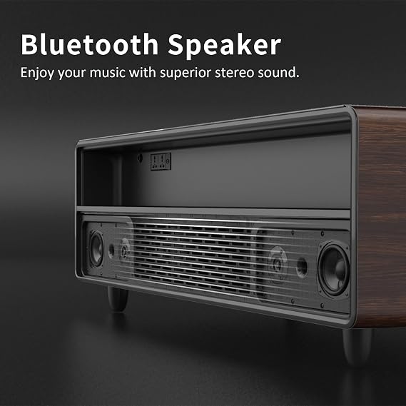 Smart Coffee Table with Built in Fridge, Speakers, Wireless Charging, Power Socket, USB Ports, RGB Light, Brown