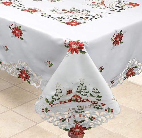 Creative Linens Mantel de Navidad de 86 pulgadas cuadrado con 12 servilletas bordadas con árbol de Navidad rojo con árbol de Navidad nevado, color disponible en Yaxa Guatemala
