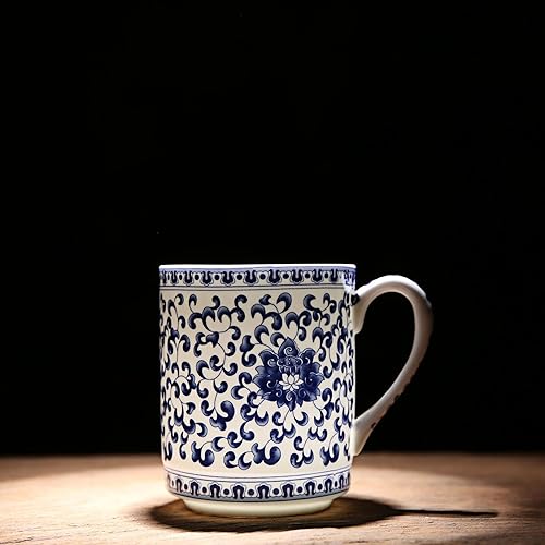 Miniatura 2 de 123Arts Taza de café de cerámica Retro azul y blanco taza de té taza de agua taza de leche con tapa