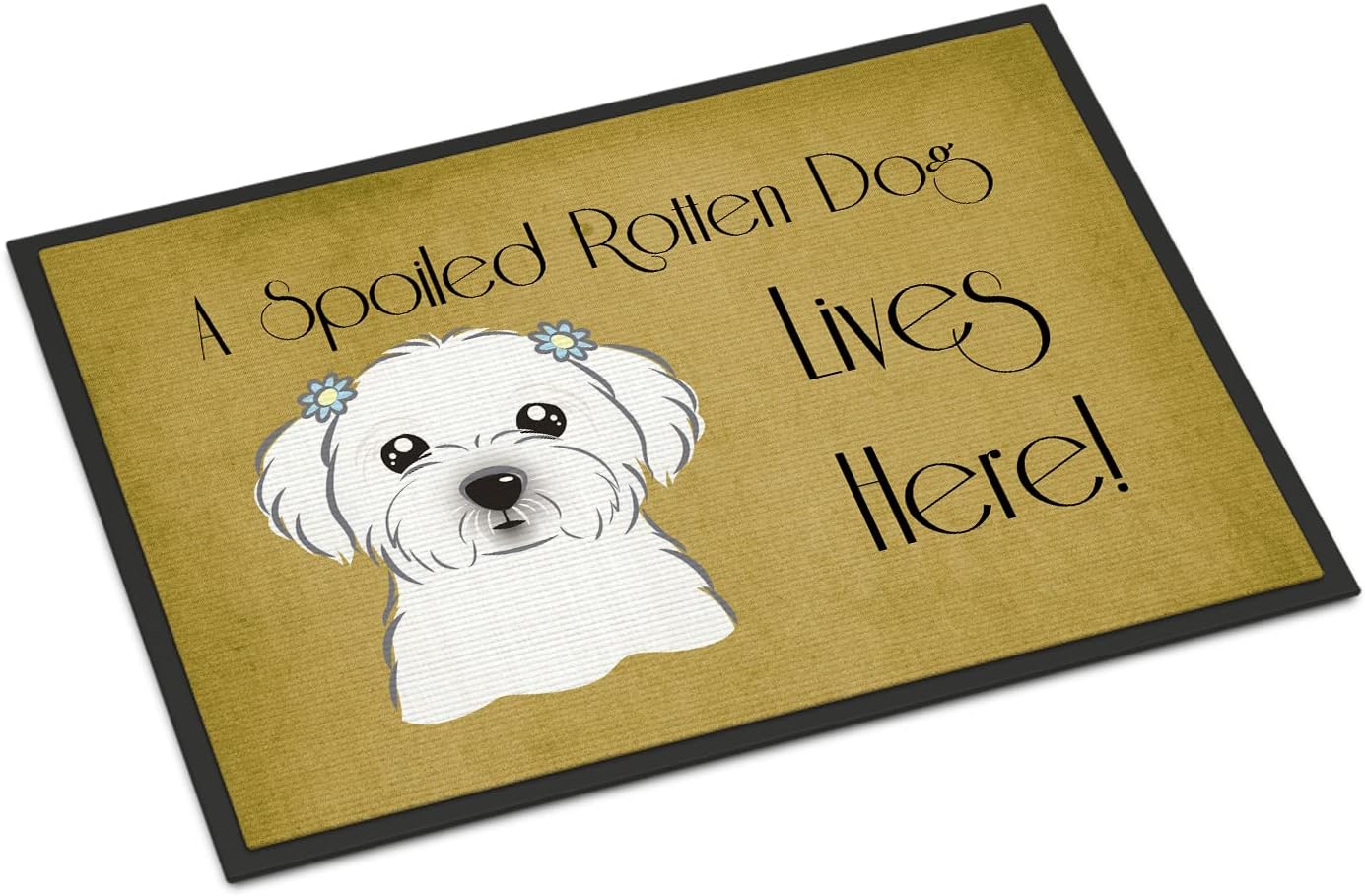 Caroline's Treasures BB1456JMAT Maltese Spoiled Dog Lives Here Doormat 24x36 Front Door Mat Indoor Outdoor Rugs for Entryway, Non Slip Washable Low Pile, 24H X 36W