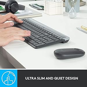 Logitech MK470 Slim Wireless Keyboard and Mouse Combo - Modern Compact Layout, Ultra Quiet, 2.4 GHz USB Receiver, Plug n' Play Connectivity, Compatible with Windows - Graphite