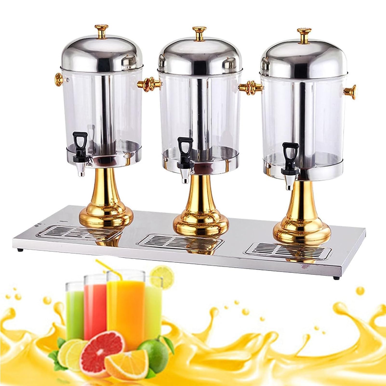 IUYytEW Commercial Drink Beverage Dispensers, 24 Liters Stainless Steel Beverage Tea Dispenser Water Dispenser With Ice Container,Silver,Gold