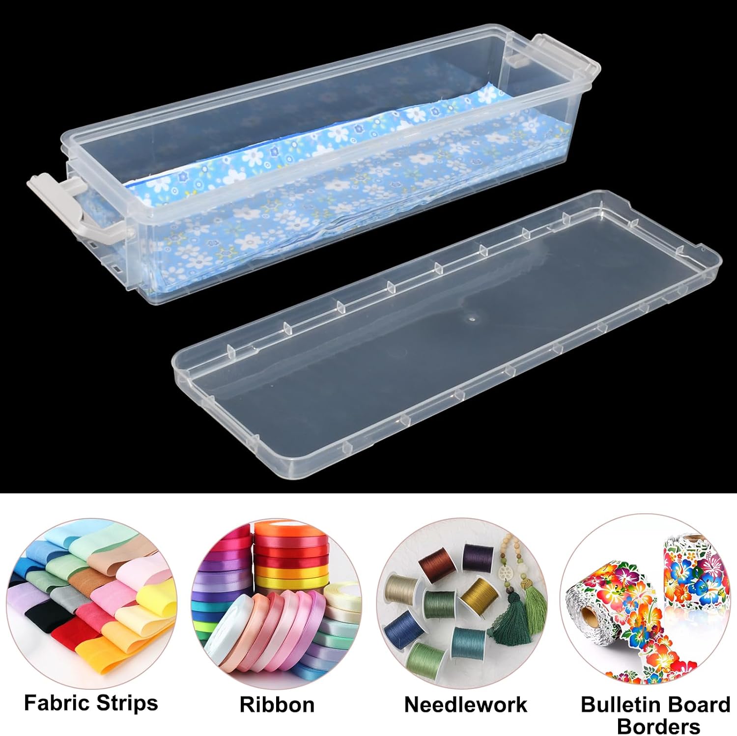 4 Pcs Large Fabric Strip Storage Case Sewing Storage Box Bulletin Board Borders Organizer Transparent Paint Brush Holders for Cloth Strips Art Craft
