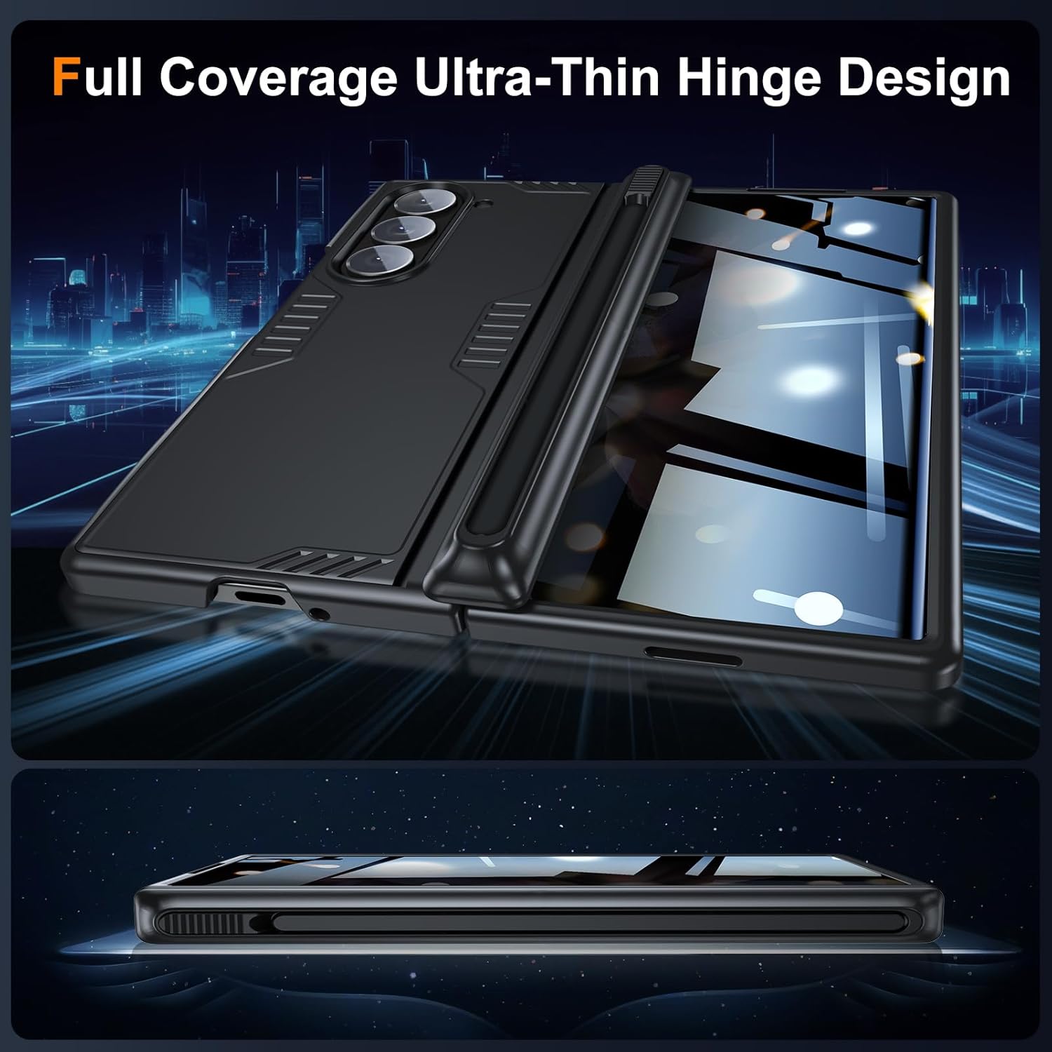 Kaiiecal for Z Fold 6 Case with S Pen Holder[No Pen], Shockproof Rugged [Hidden Stand] [Hinge Protection] [Wireless Charging], Built-in Privacy Screen Protector, Phone Case for Galaxy Z Fold6, Black