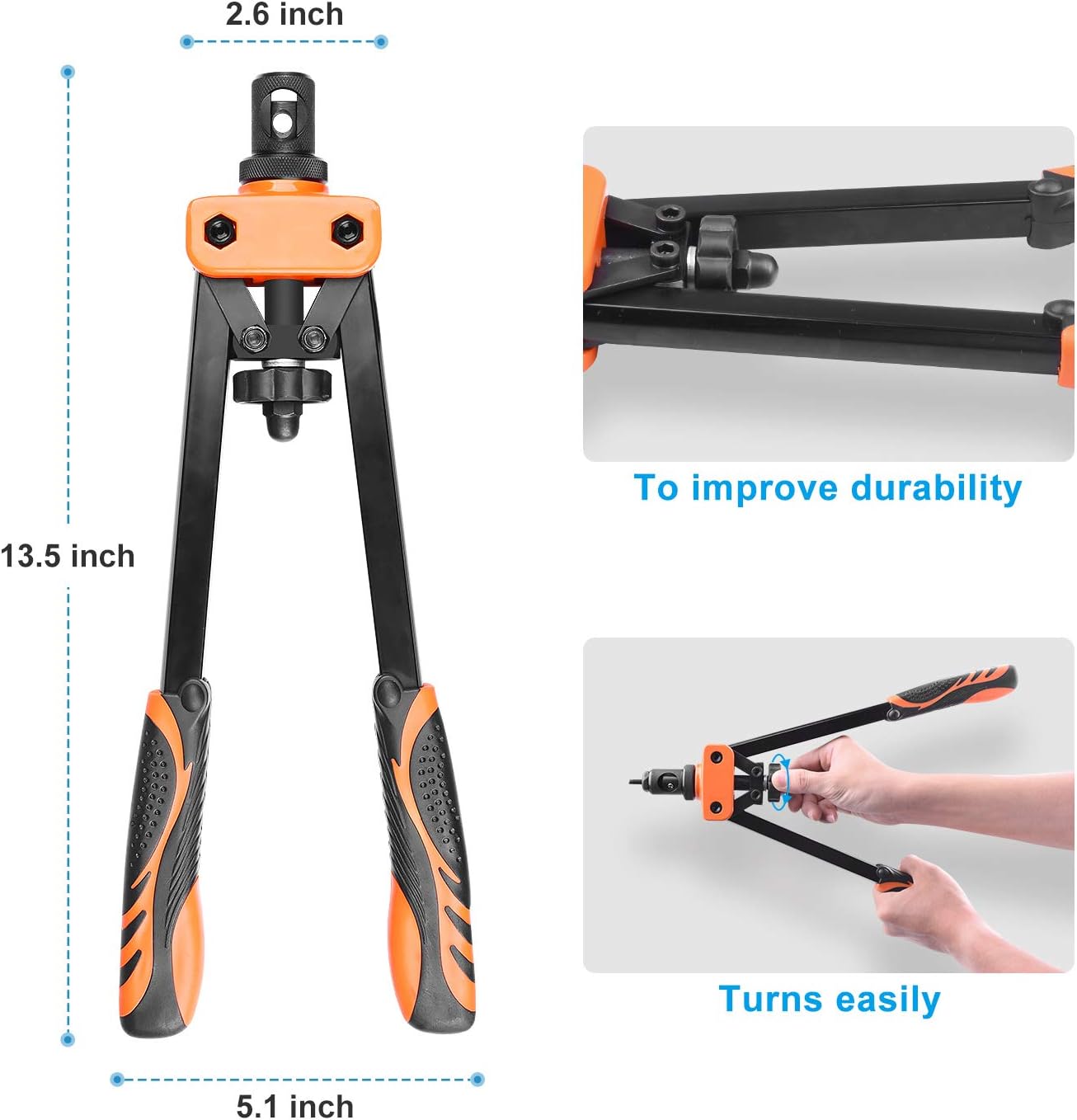 BONROB 14" Rivet Nut Tool,Rivet Gun 1/4-20,5/16-18,3/8-16,M6,M8,M10 with Rugged Carrying Case