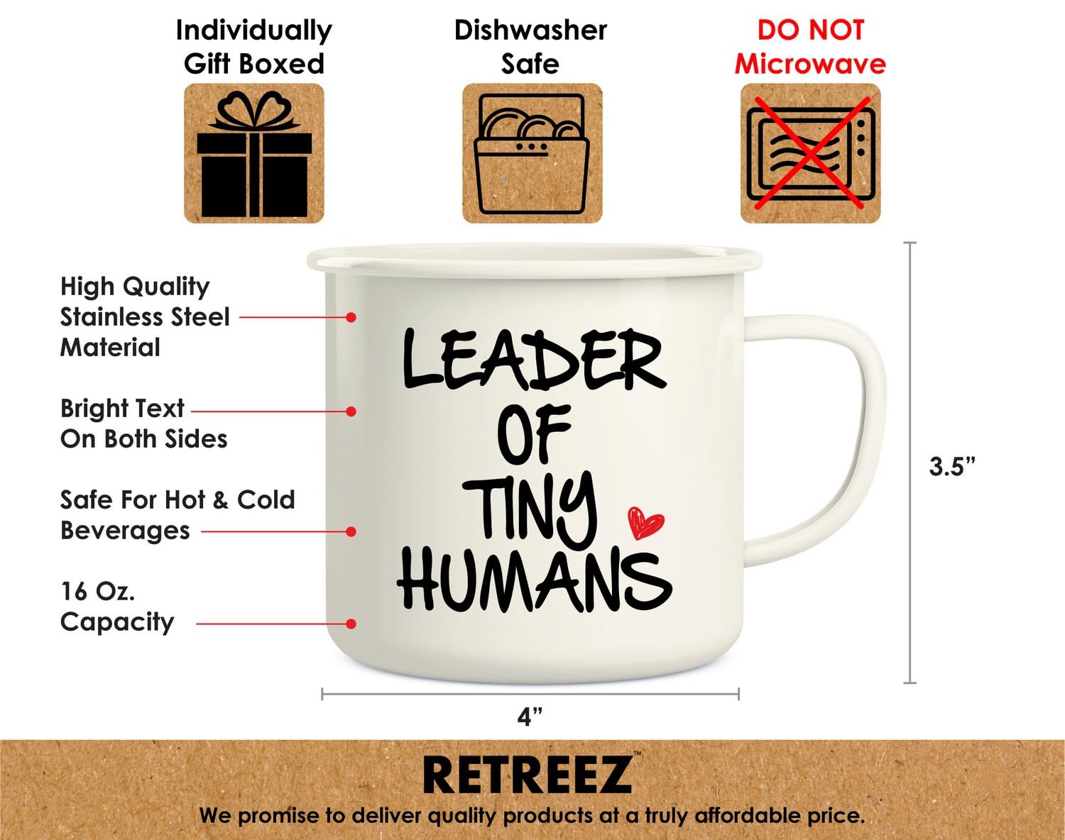 Retreez Tasse „Leader Of Tiny Humans“ – 473 Ml, Edelstahl-Emaille, Perfekt Als Geschenk Für Mütter