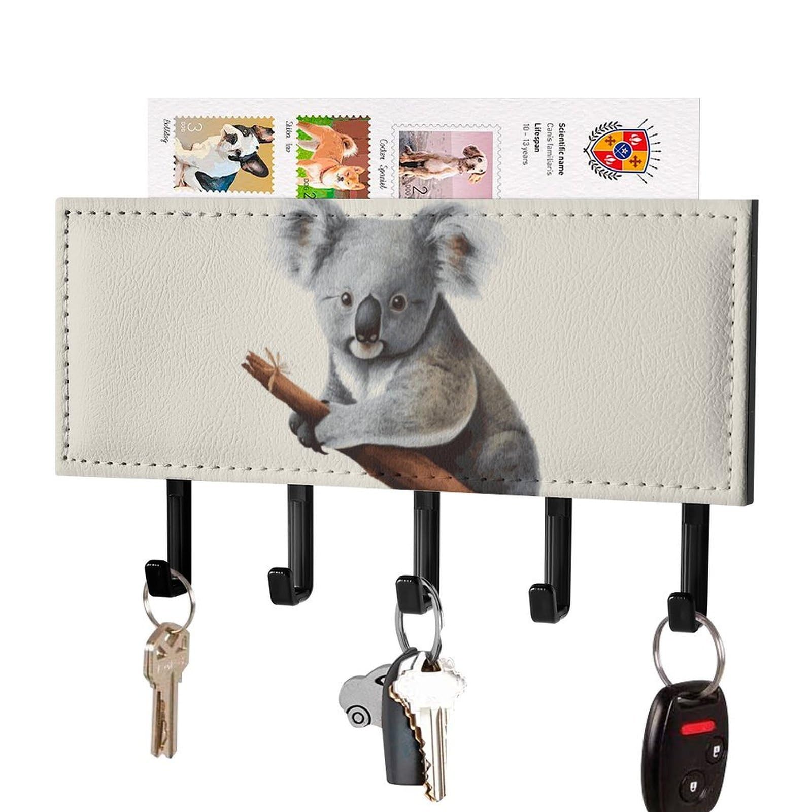 Fekiloot Black Koala And Butterfly Key Holder For Wall Adhesive, No Drilling, Key Hooks With 5 Hooks Wall Mounted, Self Adhesive Keys Rack For Entryway, Hallway, Living Room, Kitchen, Office