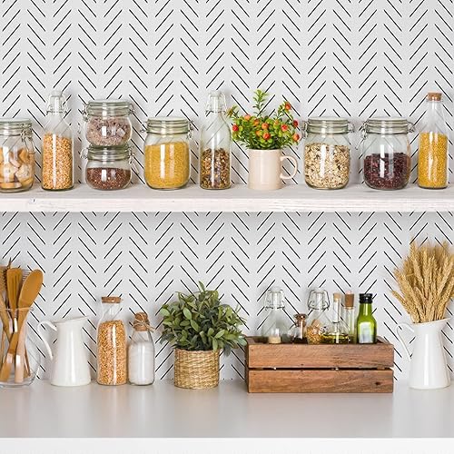 Miniatura 6 de Erfoni Papel tapiz de despegar y pegar en blanco y negro, papel de contacto geométrico moderno, papel de contacto negro y verde, extraíble, a rayas,