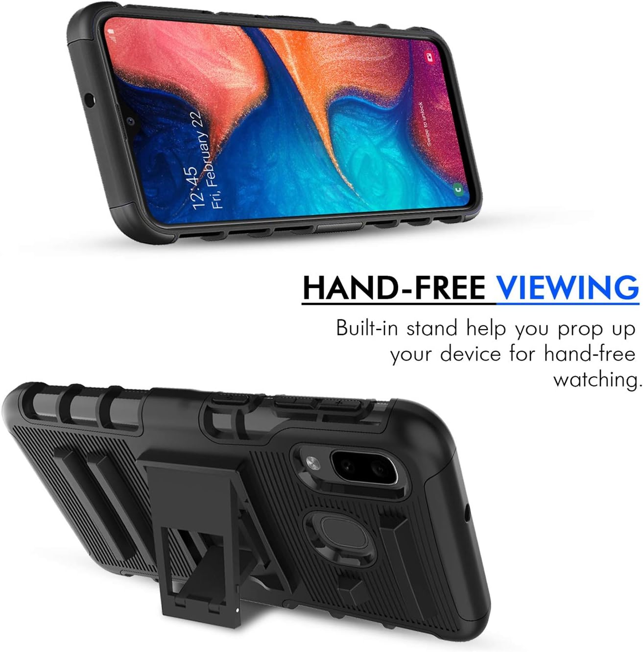TGOOD-Samsung Galaxy A10e Case,Galaxy A10e Phone Case with HD Screen Protector[2-Pack],[Built-in Kickstand] Heavy Duty Shockproof Full-Body Protective Armor Cover Case-Black