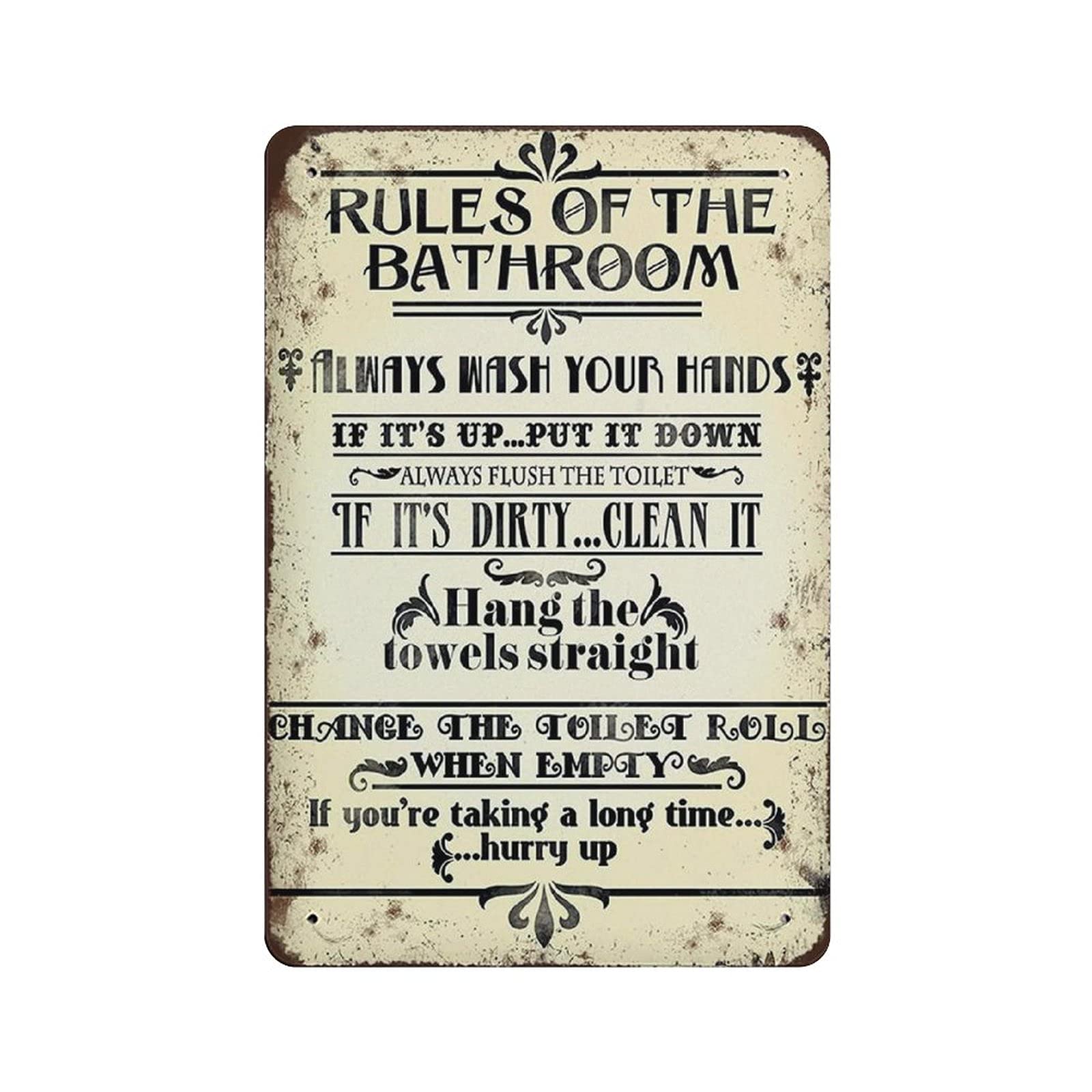 Metal Tin Sign Rules of The Bathroom Flways Wash Your Hands Tin Sign Metal Aluminum Sign Vintage Wall Decor Retro Poster for Bars Restaurants Cafes Pubs Home Decoration 12"x8"