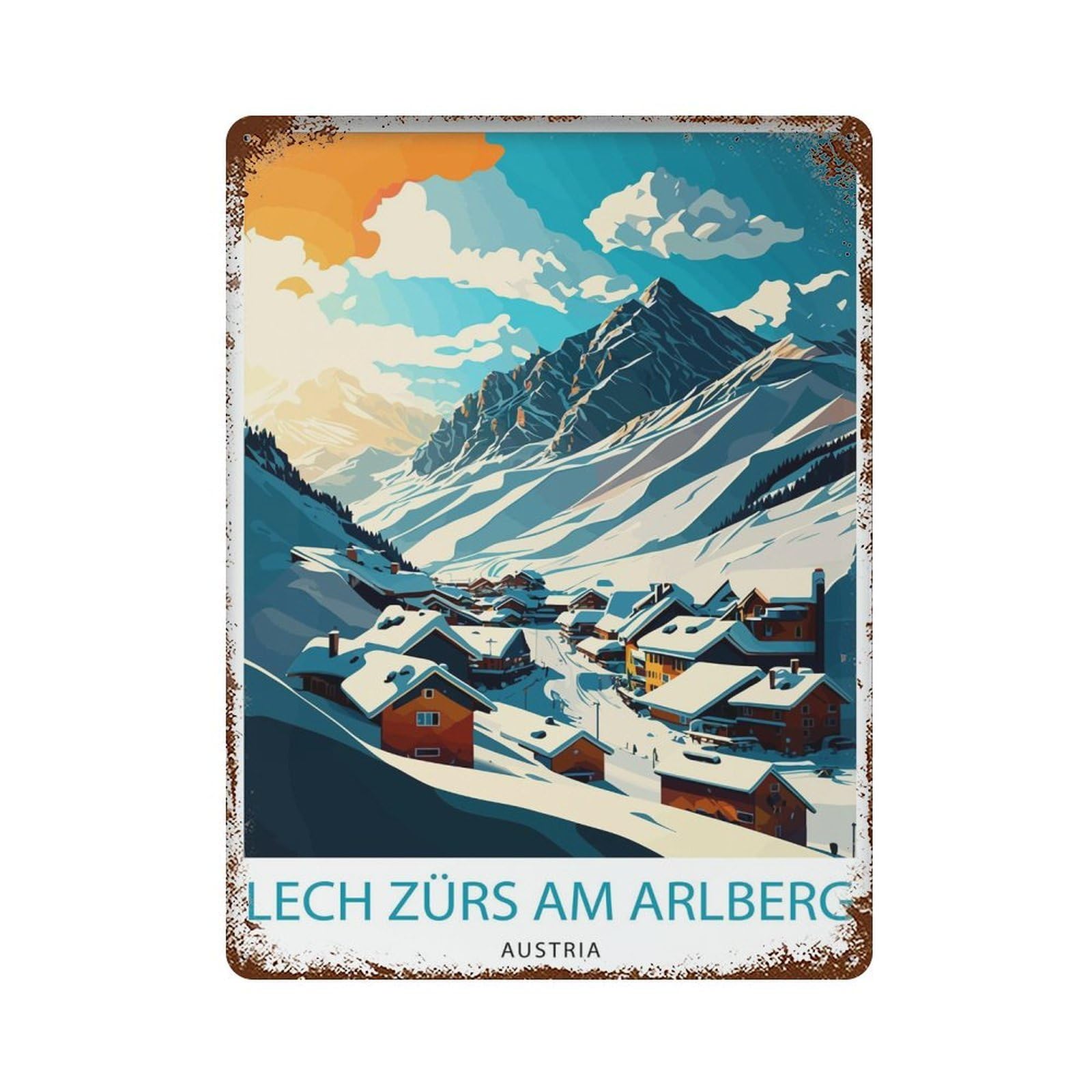 Lech Zurs Am Arlberg Austria Travel Skiing Alpine Gift for Sk_3 Wall Decor Art Metal Tin Poster Modern Home Decor Art Home Bar Shop Decorations Vintage Sign 40x30cm