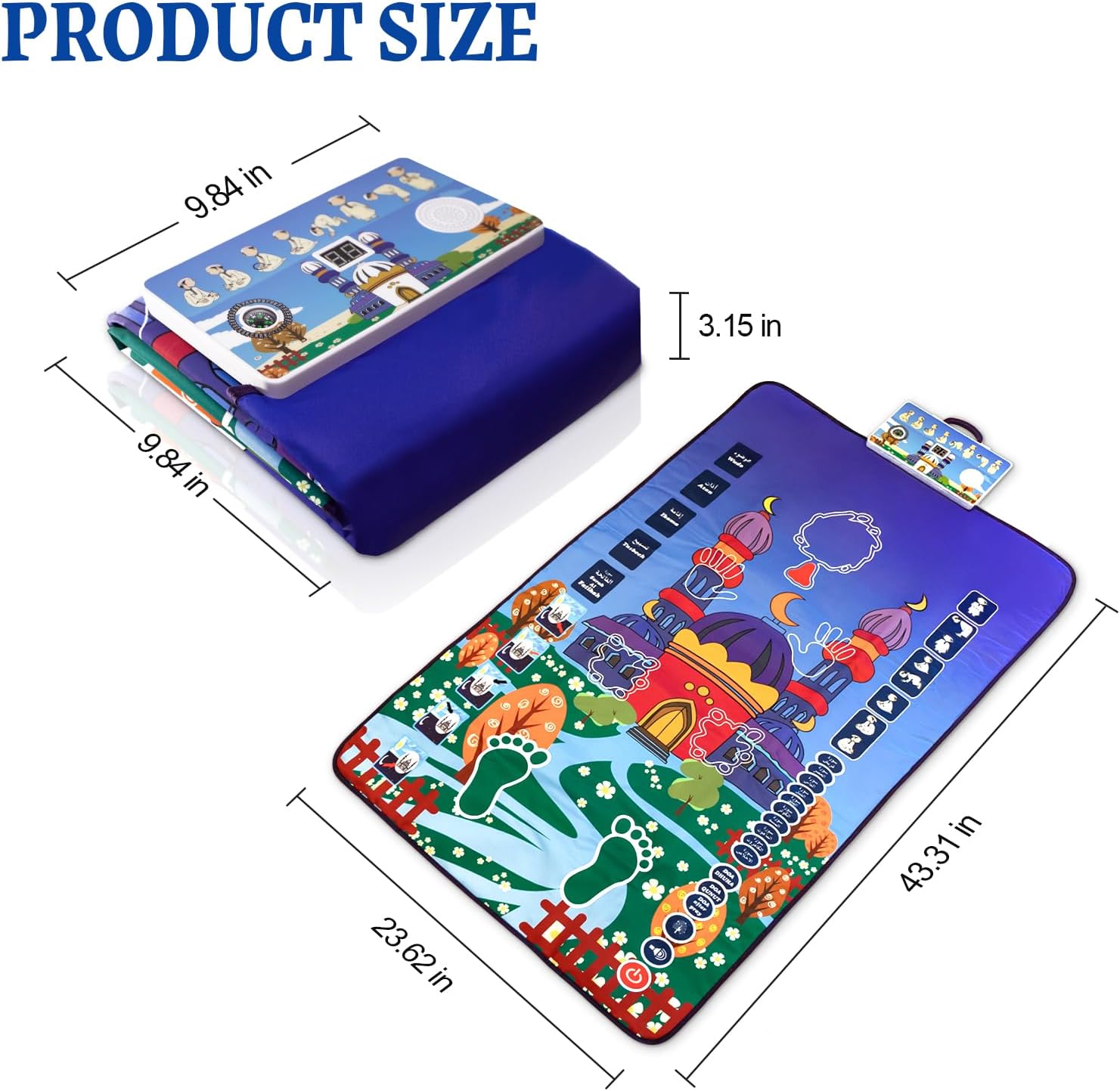 Foldable Smart Electronic Pr/ayer Mat for Kids, Interactive Learning Rug with Voice Guidance and Compass for Easy Step-by-Step Learning