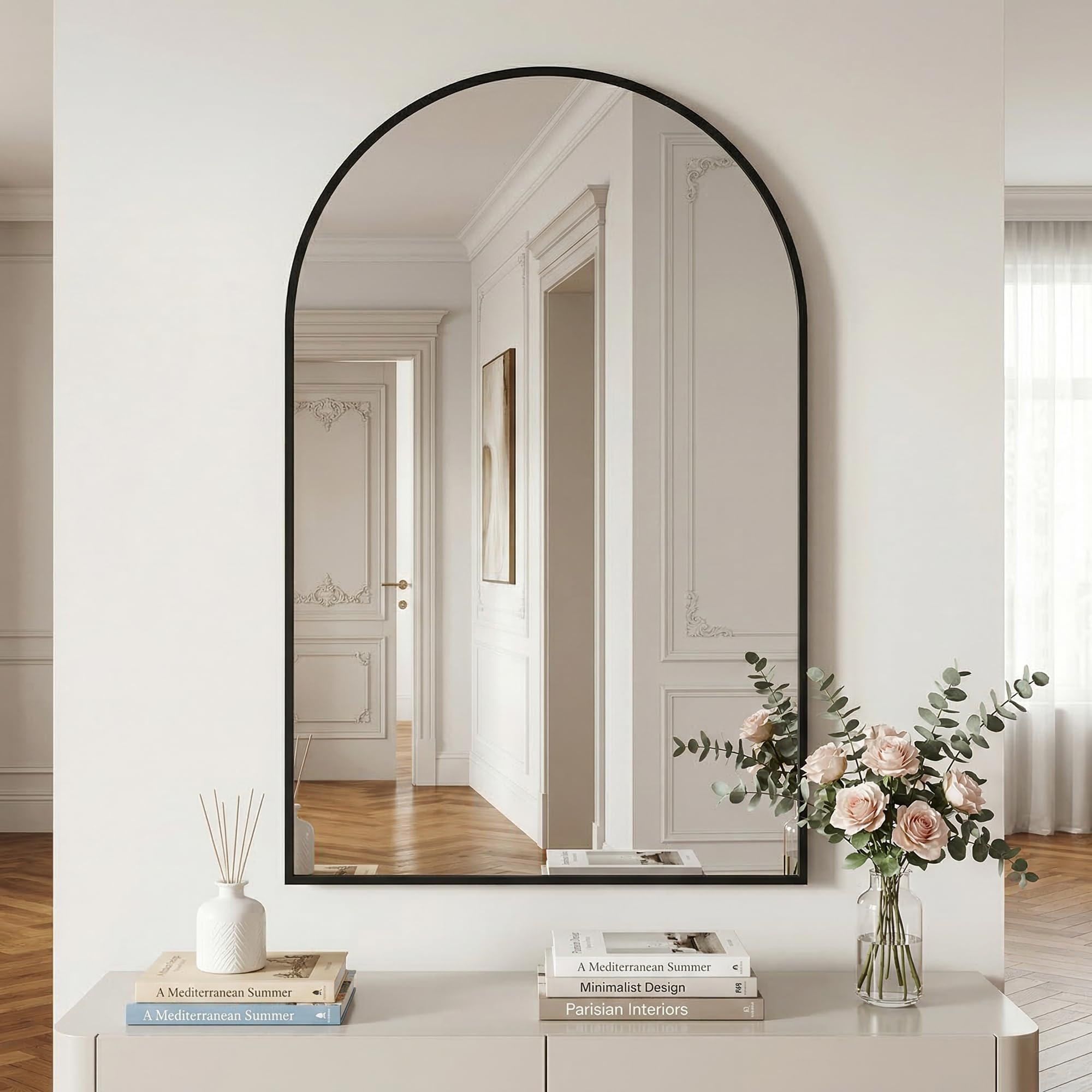 BEAUTYPEAK Espejo de 61 x 91 cm, marco minimalista, espejo sólido para todo el cuerpo, ligero para colgar en la pared horizontal o verticalmente para dormitorio negro
