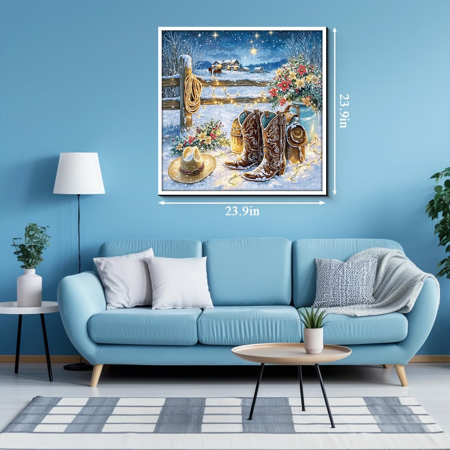 Winter Country Puzzles for Adults 1000 Pieces, Snowy Cowboy Boots Farm Jigsaw Puzzles, Cozy Rustic Landscape Puzzle