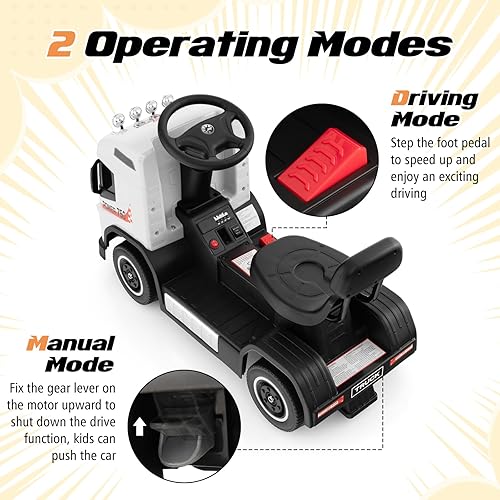 Miniatura 3 de HONEY JOY Coche eléctrico de empuje de 6 V de pie a suelo para niños pequeños, luces, música, altura ajustable, camión a batería para niños, regalo