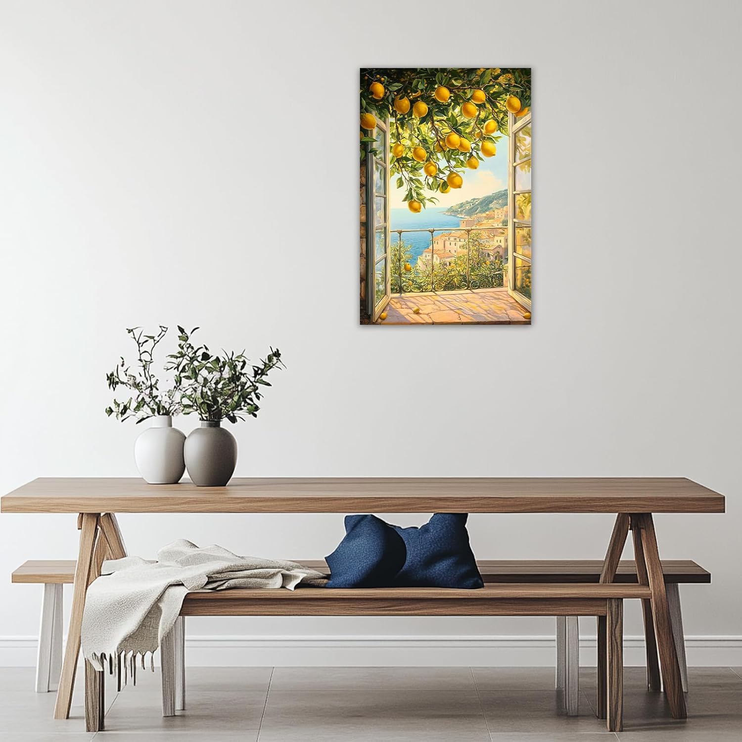 GLOKAKA Lemon Tree Canvas Wall Art Italian Lemon Poster Coastal Landscape Painting Modern Artwork for Kitchen Dining Room Farmhouse Home Decor(Artwork-2,12"x18")