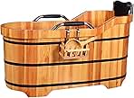 Wooden Hot Tub Bathroom Freestanding Soaking Non-Slip Bathtub Thickened Handrail Style Healthy Medicinal Bathtub For Both Adult And Child Family Members (Deluxe configuration with lid fumigation)