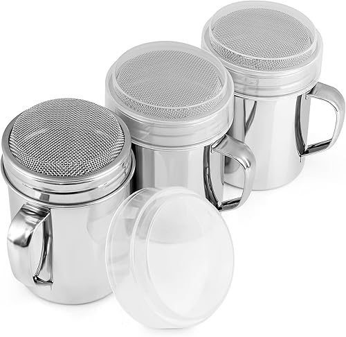 Miniatura 9 de Accmor 1 paquete espolvoreador de azúcar en polvo con mango, espolvoreador de canela tamizador de harina, colador de malla fina de acero inoxidable
