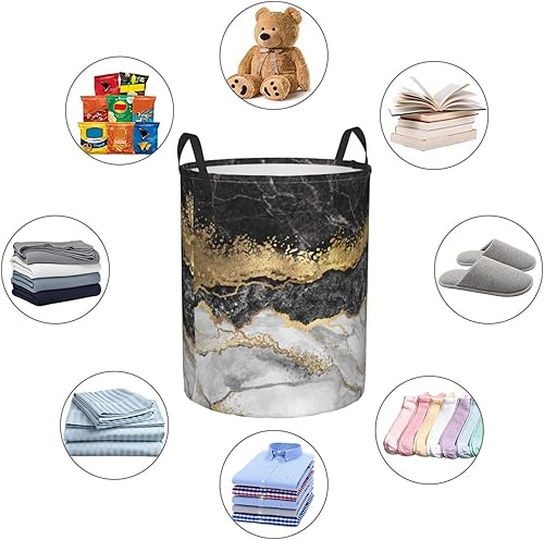 Miniatura 6 de Cesta redonda individual negra y dorada con diseño de mármol y mármol sucio organizador de contenedores de almacenamiento cesta de lavandería