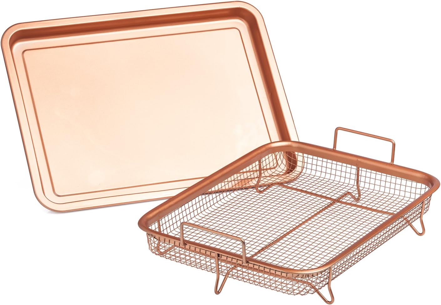 Chef's Star Copper Crisper Tray - Ceramic Coated Cookie Tray & Mesh Nonstick Basket - Healthy Oil Free Air Frying Option For Chicken, French Fries, Onion Rings & More