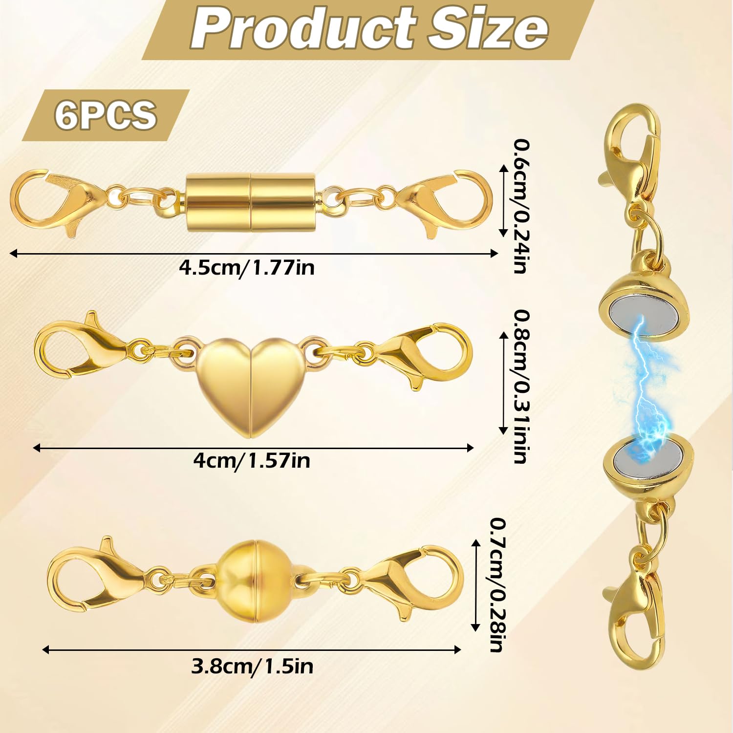 6 Pezzi Fermaglio Magnetico per Collane e Braccialetti - Chiusure per Gioielli Artigianali (Argento, Oro)