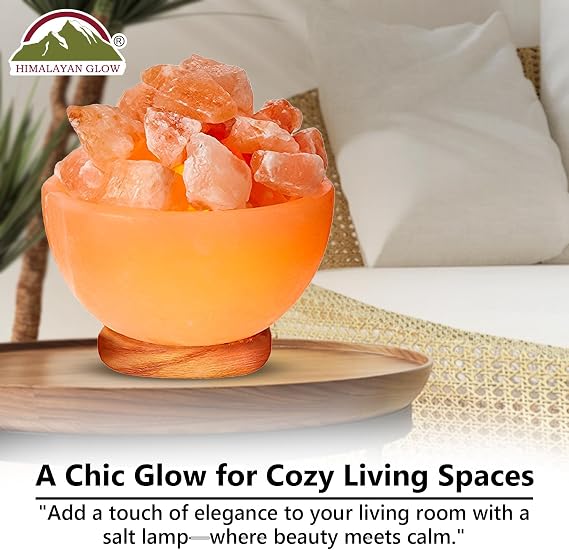 Himalayan Glow Natural Pink Salt Bowl Night Lamp with Crystal Chunks | Hand-Carved Himalayan Salt Lamp for Air Purification and Calming Ambiance