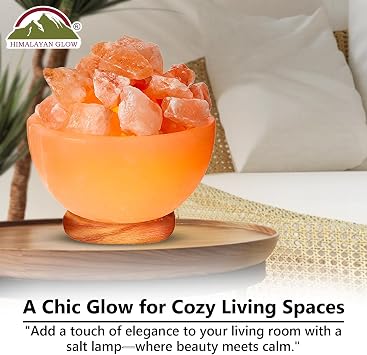 Himalayan Glow Natural Pink Salt Bowl Night Lamp with Crystal Chunks | Hand-Carved Himalayan Salt Lamp for Air Purification and Calming Ambiance