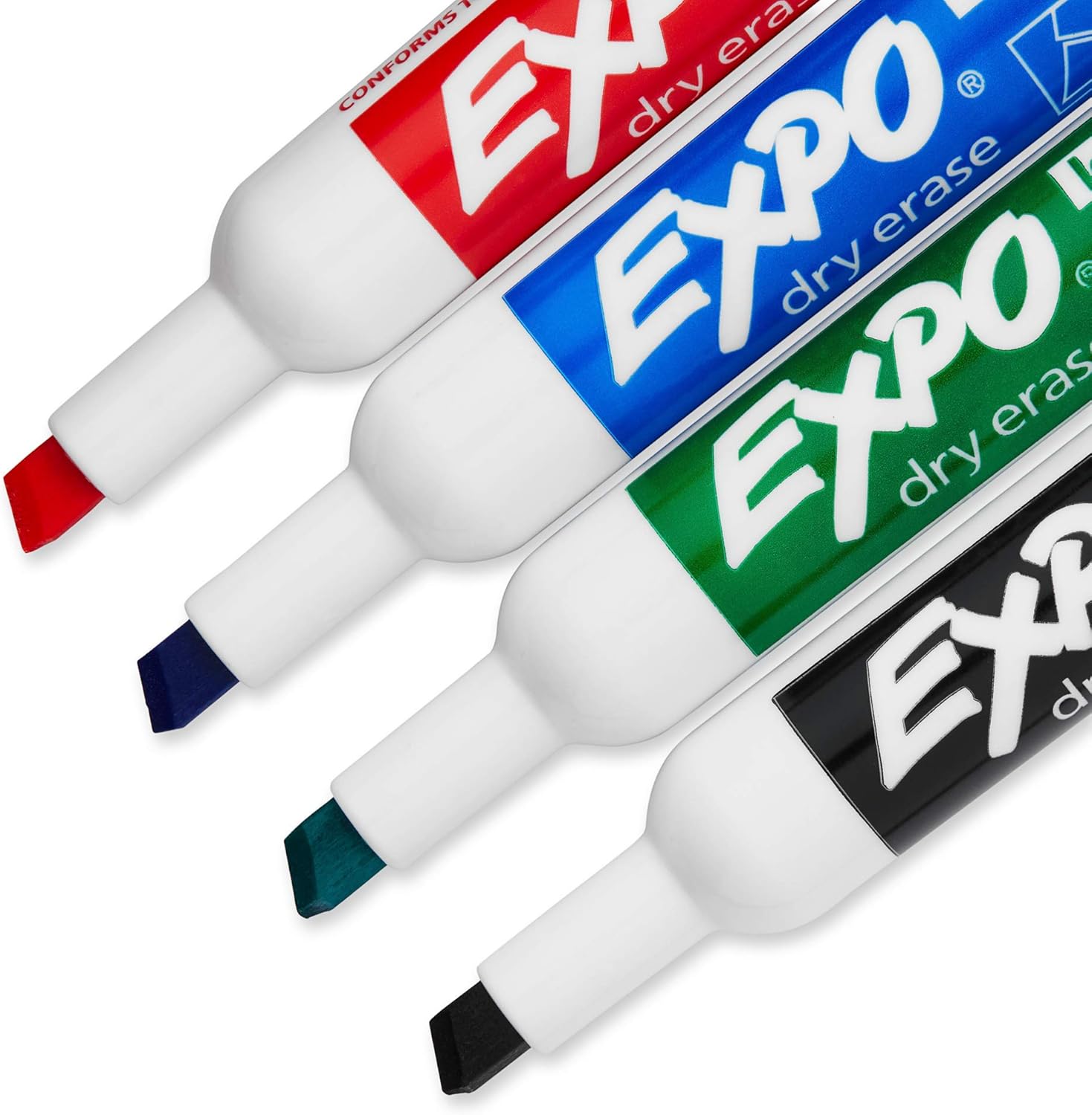 Low Odor Dry Erase Marker Set with White Board Eraser and Cleaner | Chisel Tip Dry Erase Markers | Assorted Colors, 4-Ct with Cleaner + Eraser : Office Products