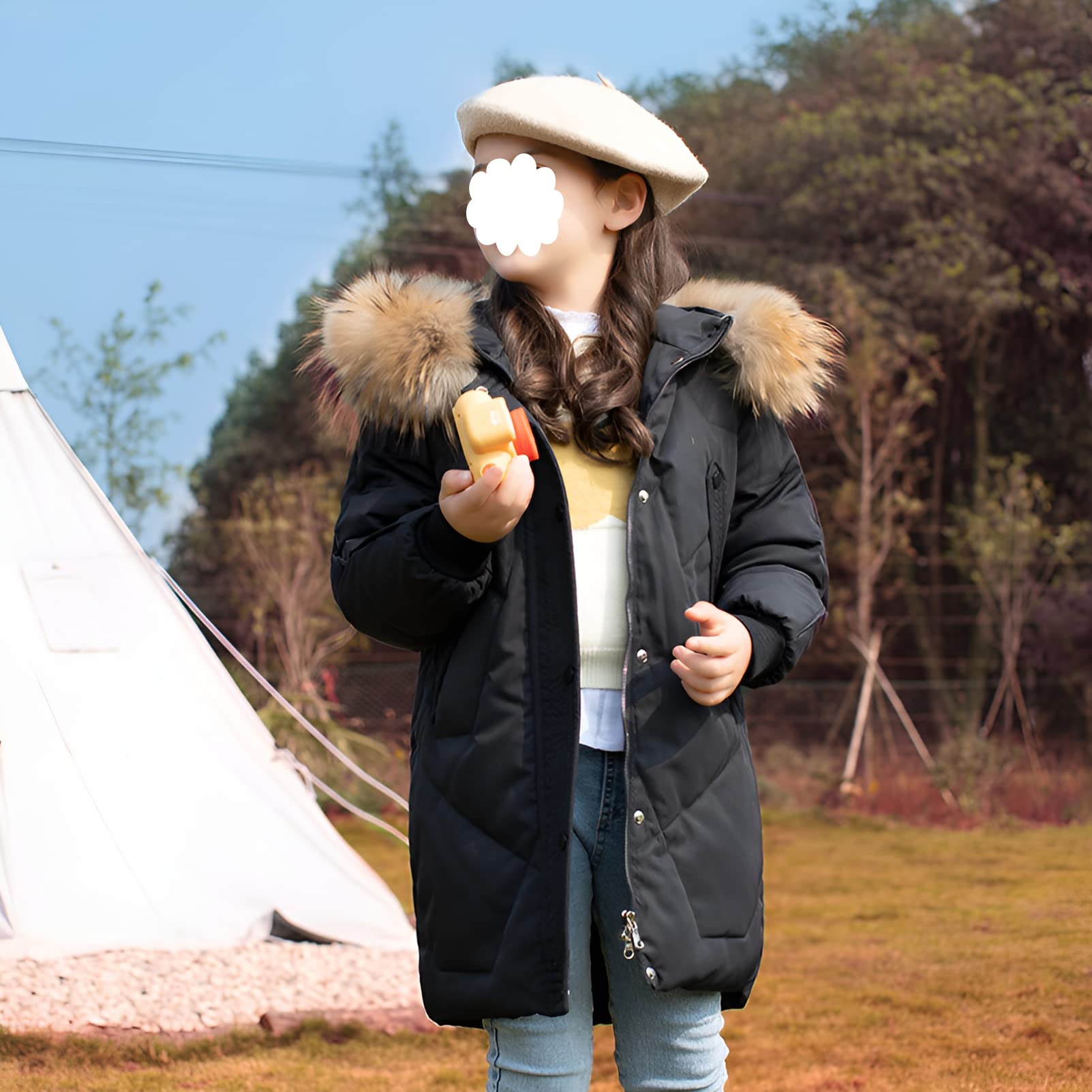 amropi Enfant Fille Manteau Parka Veste à Capuche Fourrure Longue Chaud Hiver Blouson pour 5-13 Ans