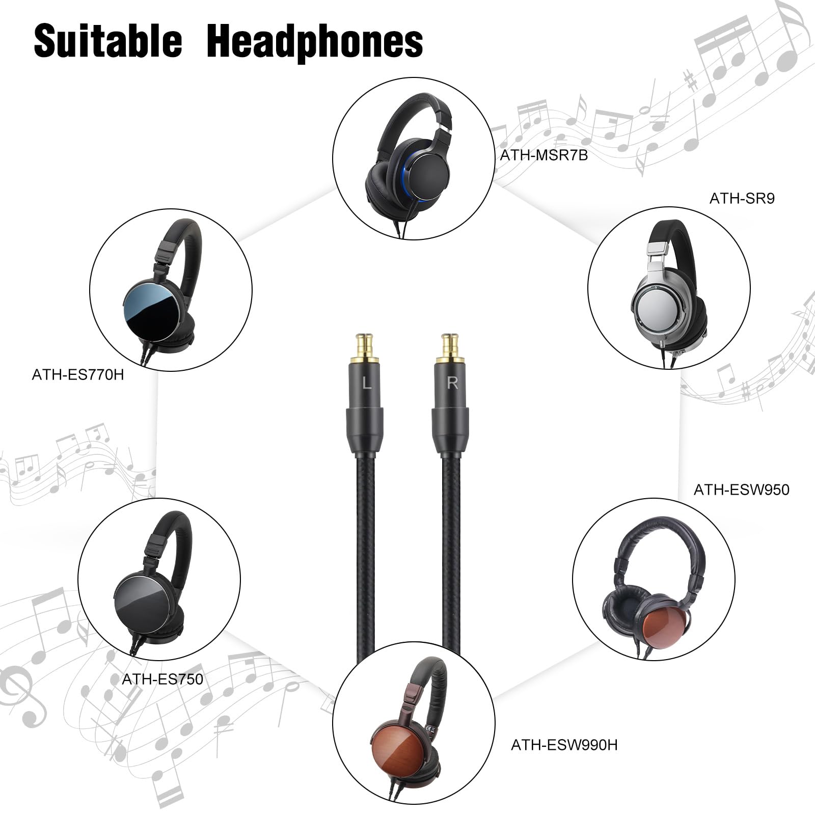 okcsc SR9 Cavo di prolunga audio intrecciato a 4 pin, cavo di prolunga Hi-Fi, 3,5 mm femmina a maschio, in nylon, compatibile con ATH-MSR7b, ATH-SR9
