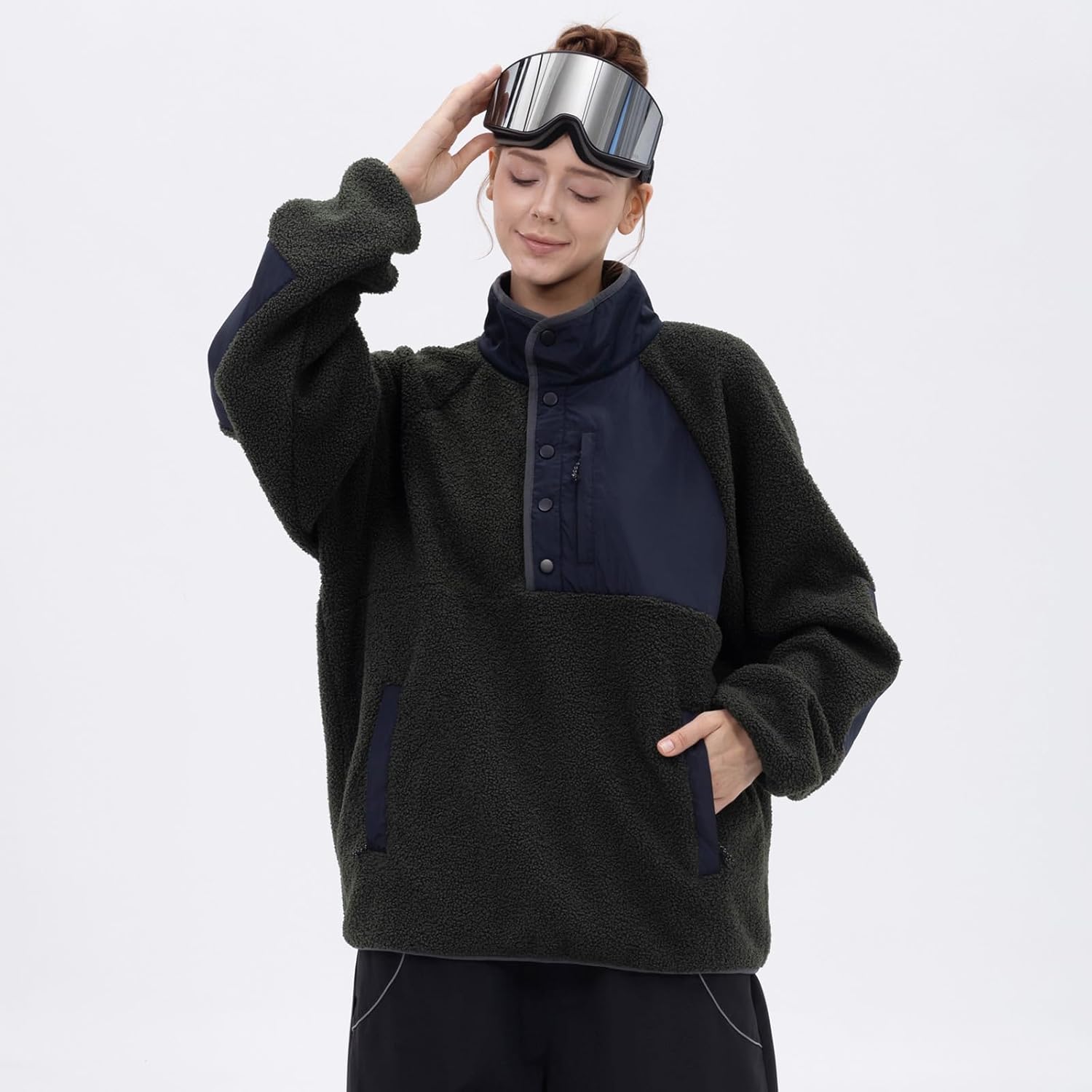 SNOWVERB Womens Mens Fleece Sherpa Snow Jackets Warm Streetwear Ski Coat Button Down Fuzzy Fleece Snowboard Jacket - Image 3