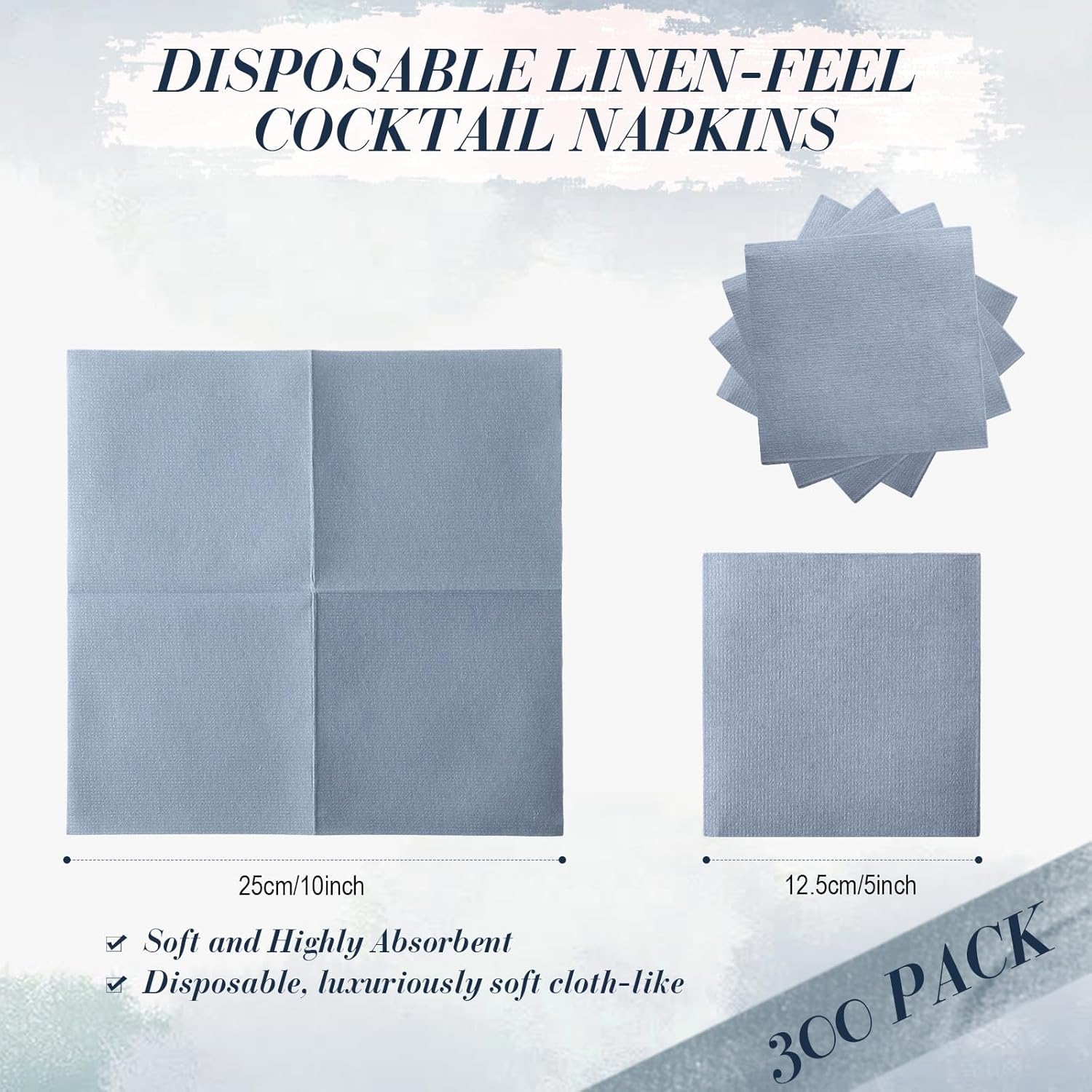 Janlaugh 300 Pcs Dusty Blue Disposable Napkins 10" x 10" Paper Linen Cocktail Dinner Napkins Prefolded for Bar Restaurant Cafe Dessert Wedding Birthday Party Baby Shower
