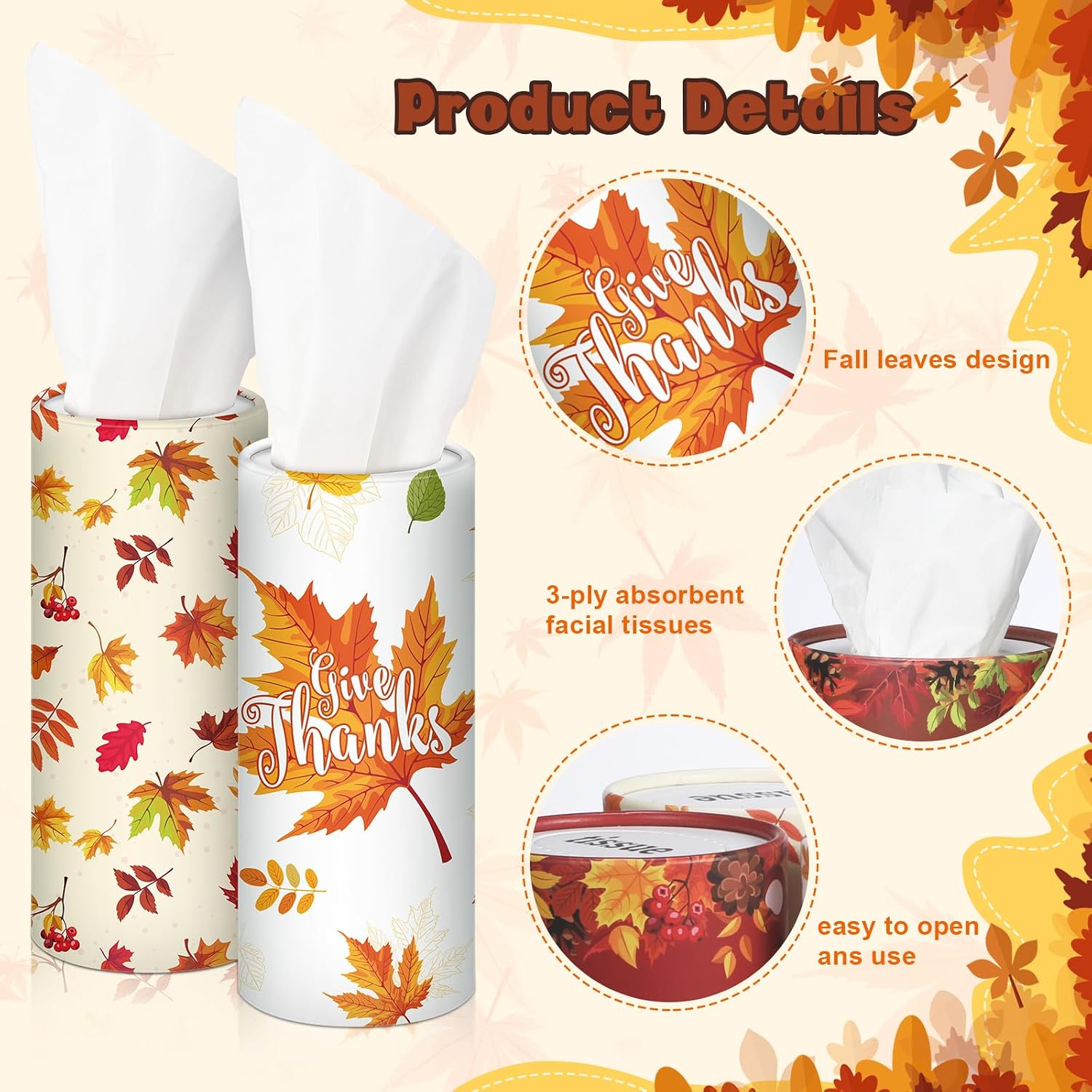 Hushee 10 Pack Thanksgiving Car Tissue Cylinders with 500 Facial Tissues image 3
