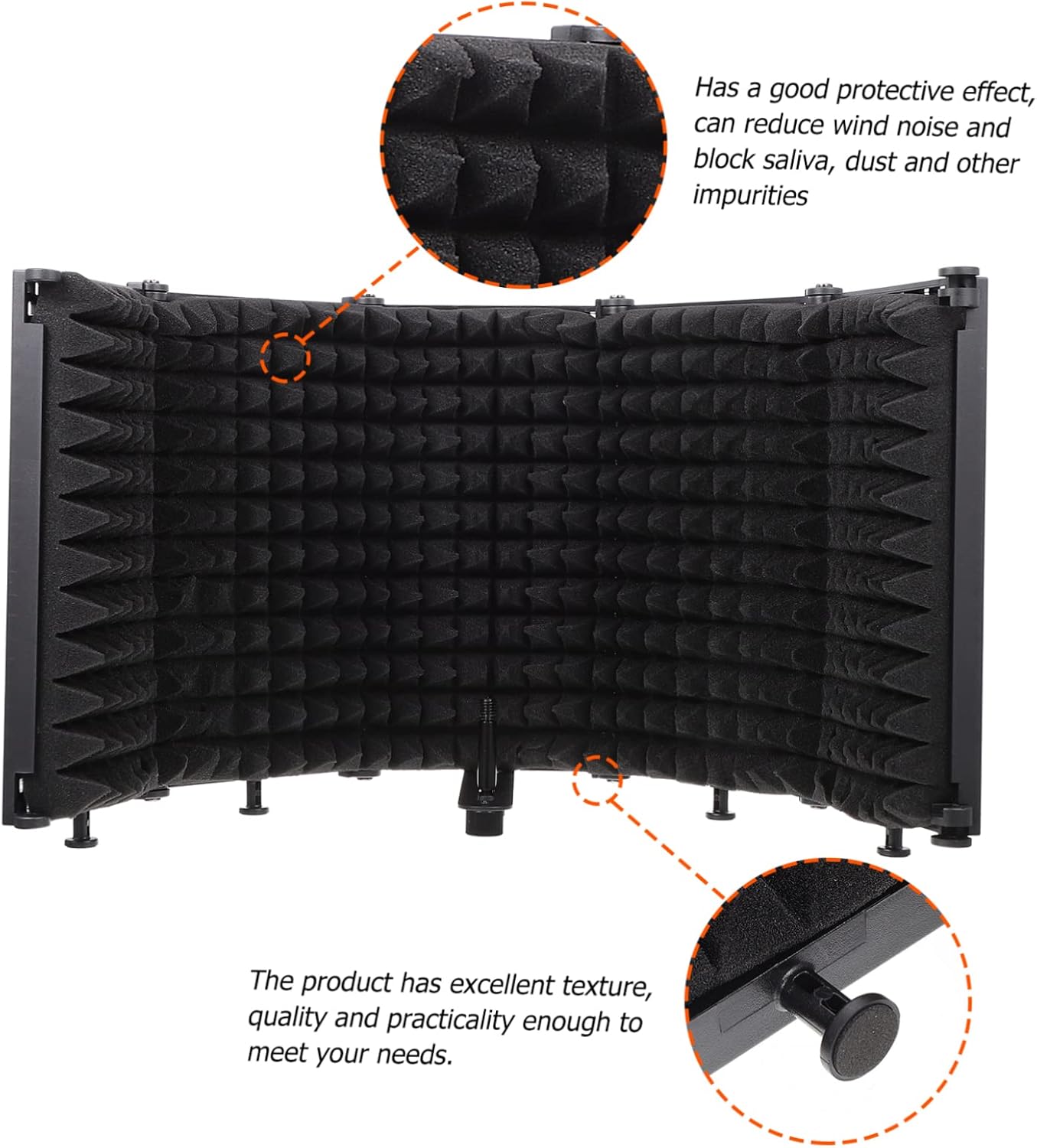 Microphone Windshield Isolation Shield Durable Abs Foldable Design for Noise Reduction Saliva Protection Compatible with Standard Mics for Recording and Broadcasting