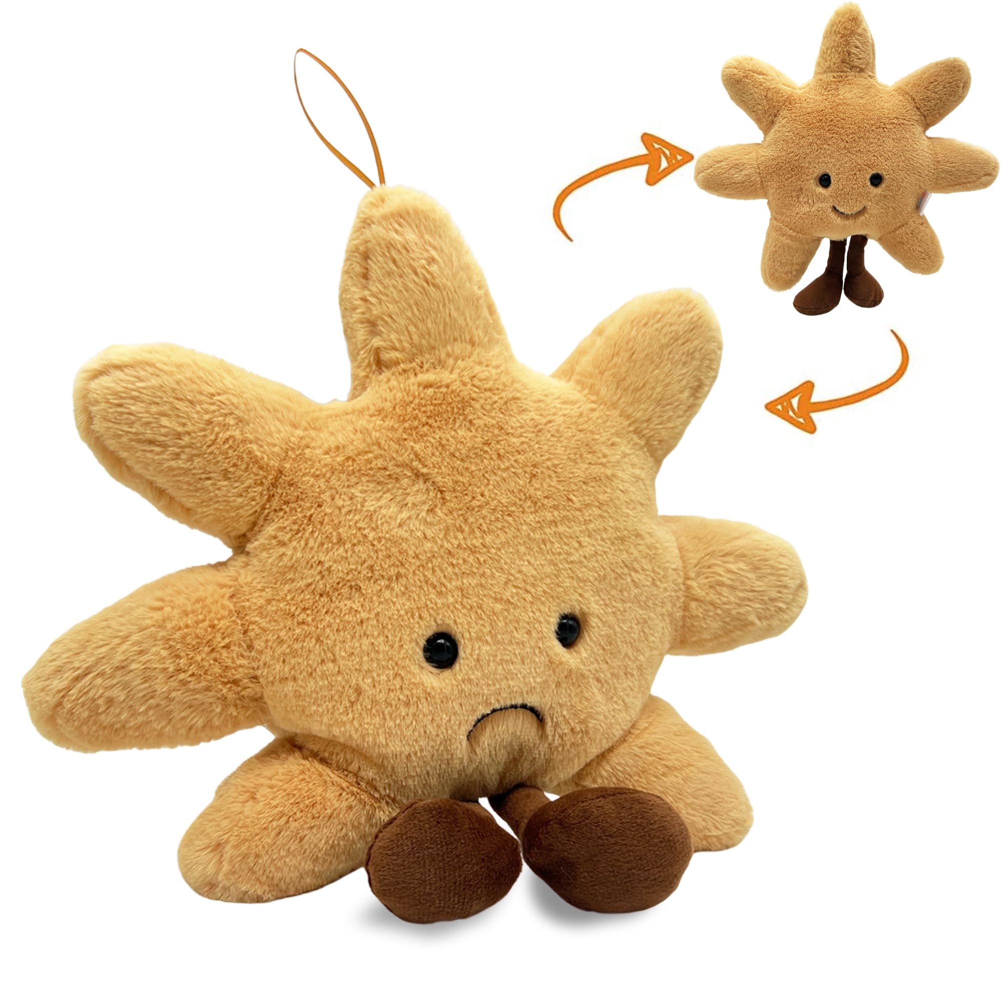 Plush Sun Pillow Smiley/Sad Face Throw Pillow - Soft Yellow Sunshine Plushie Stuffed Animal Cuddly Sun Cushion for Room, Nursery Decor and Birthday for All Ages 14"