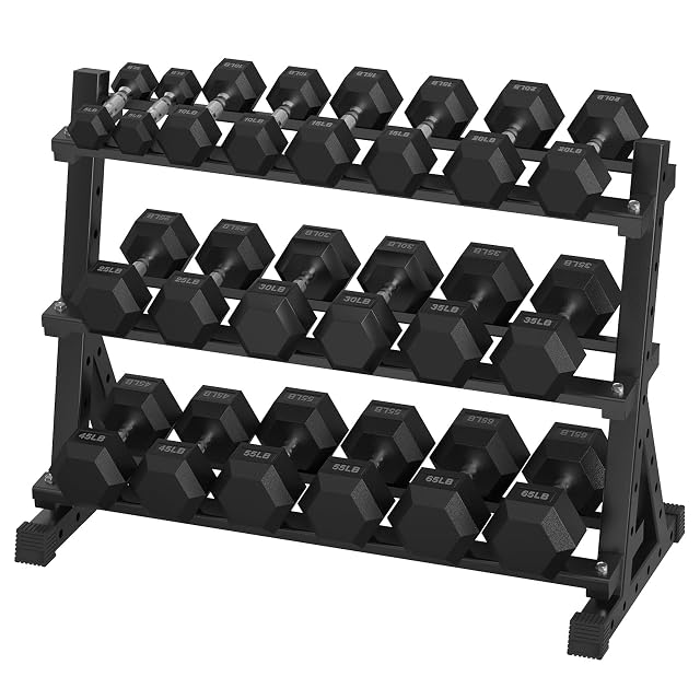Hex Dumbbell Sets with Rack 290-840 lb Rubber Encased Exercise Fitness Dumbbells Set Hand Weight for Strength Training