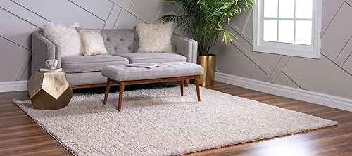 Miniatura 3 de Unique Loom Davos Shag Collection - Alfombra de área, color liso (5 pies 3 pulgadas, cuadrado, lino)