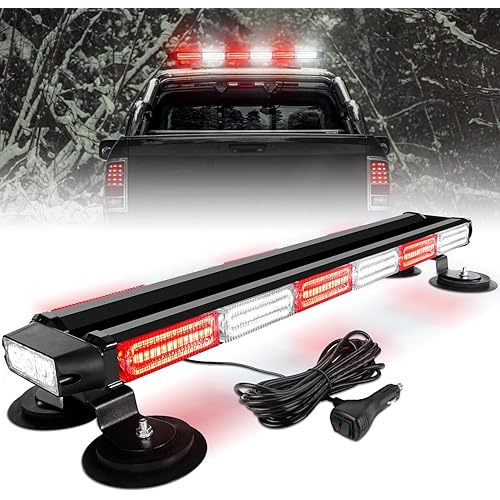 ASPL 26inch 126 LED Rooftop Emergency Strobe Lights Bar Double Side Flashing Safety Warning Traffic Advisor Light Bar Hazard Snow Plow Light for Work Trucks Vehicles Construction Tow Pickup(Red/White)